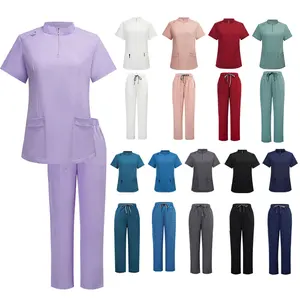 Wholesale Custom Medical Hospital Doctor Uniform Women's Scrubs Set with Top and Pants Nursing Scrubs Uniform Set