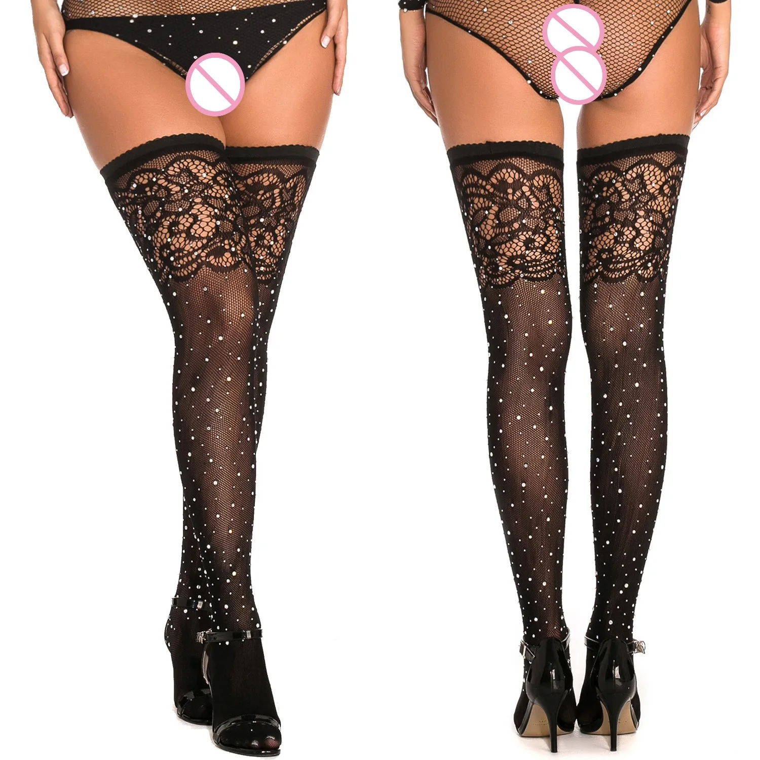 Women Crystal Plus Size Fishnet 
