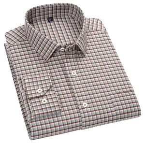 Young Men's Business Casual Long-Sleeved Shirt New Spring Autumn Pure Cotton Wool Plaid Striped Breathable Anti-Shrink Twill