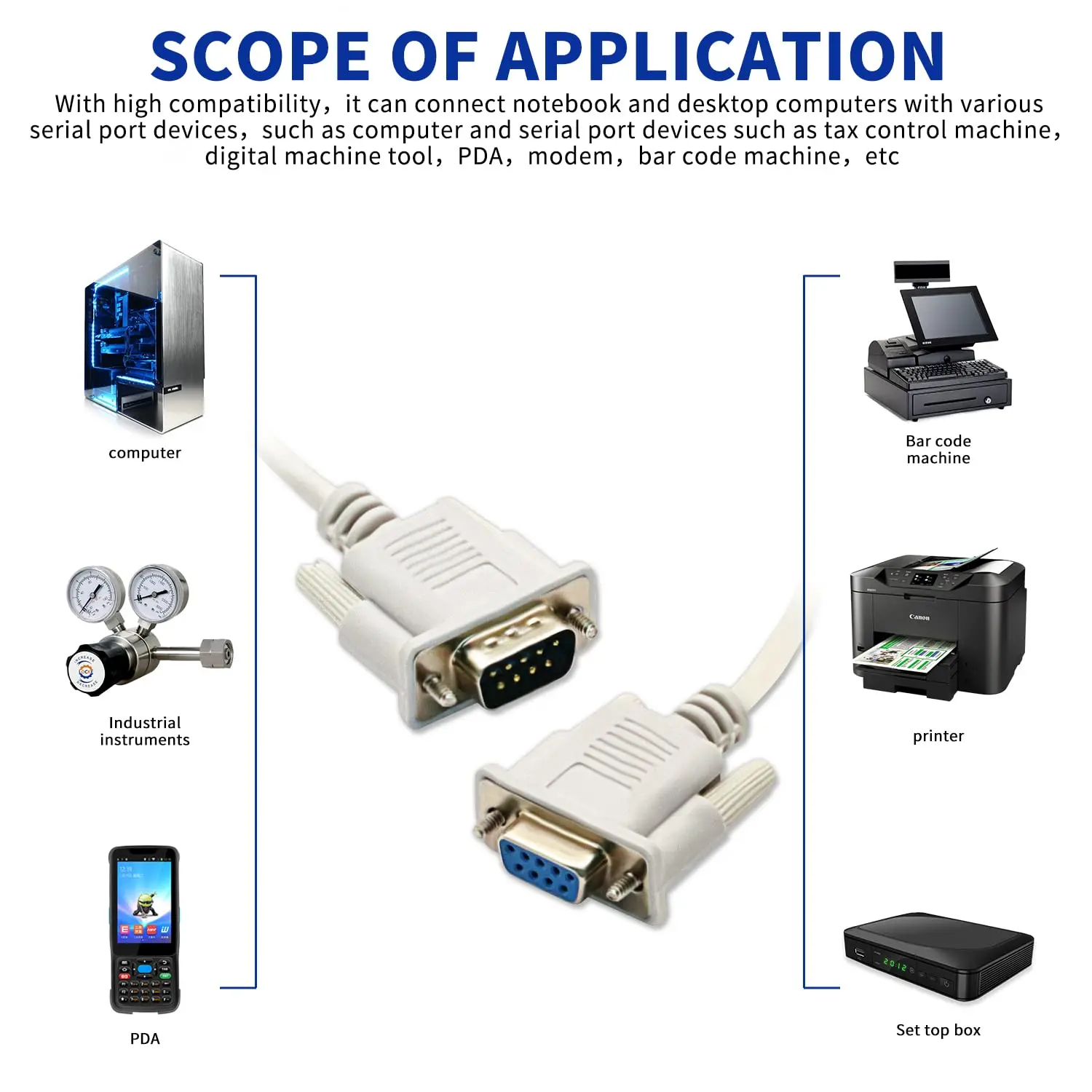 Rs232 Cable White Db9 Rs232 Male To Female Serial Cable Straight