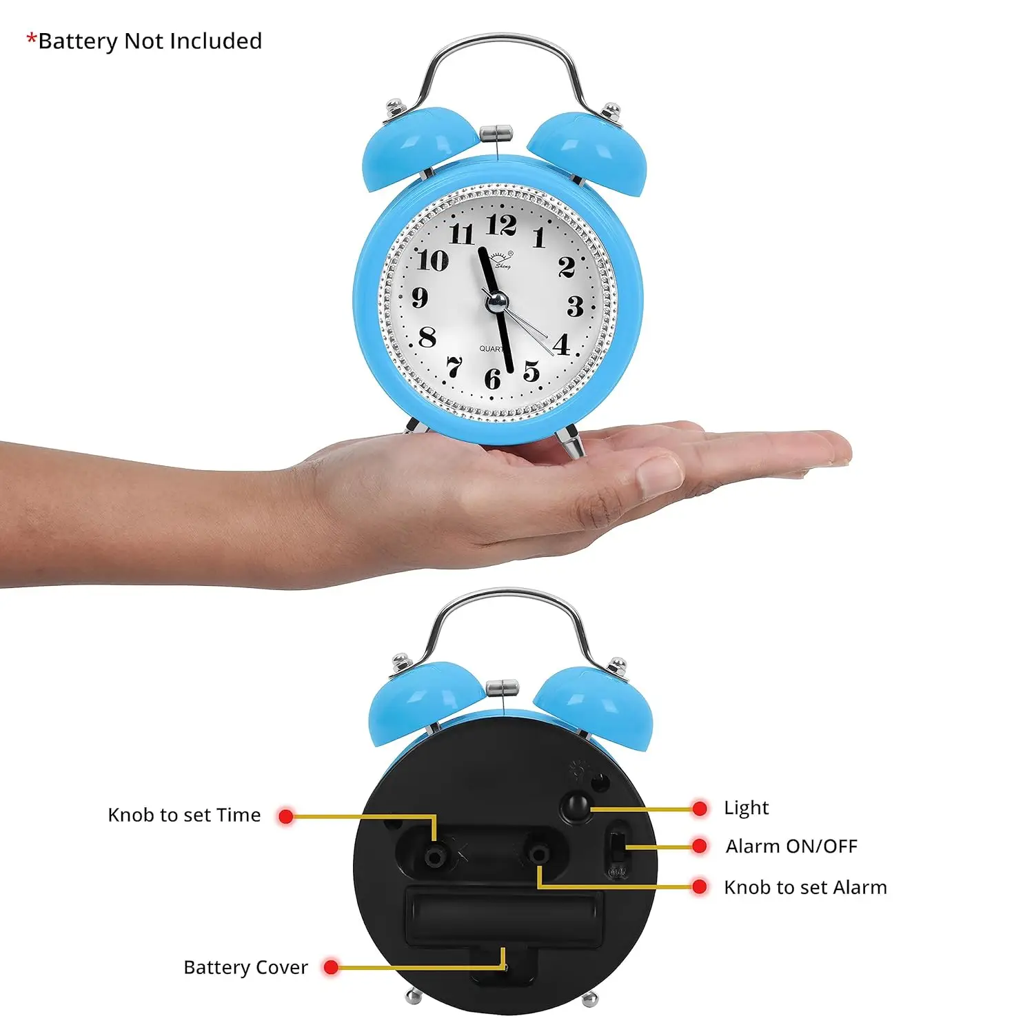 Competitive Price Novelty Metal Desk Clock Analog Quartz Bell Kids