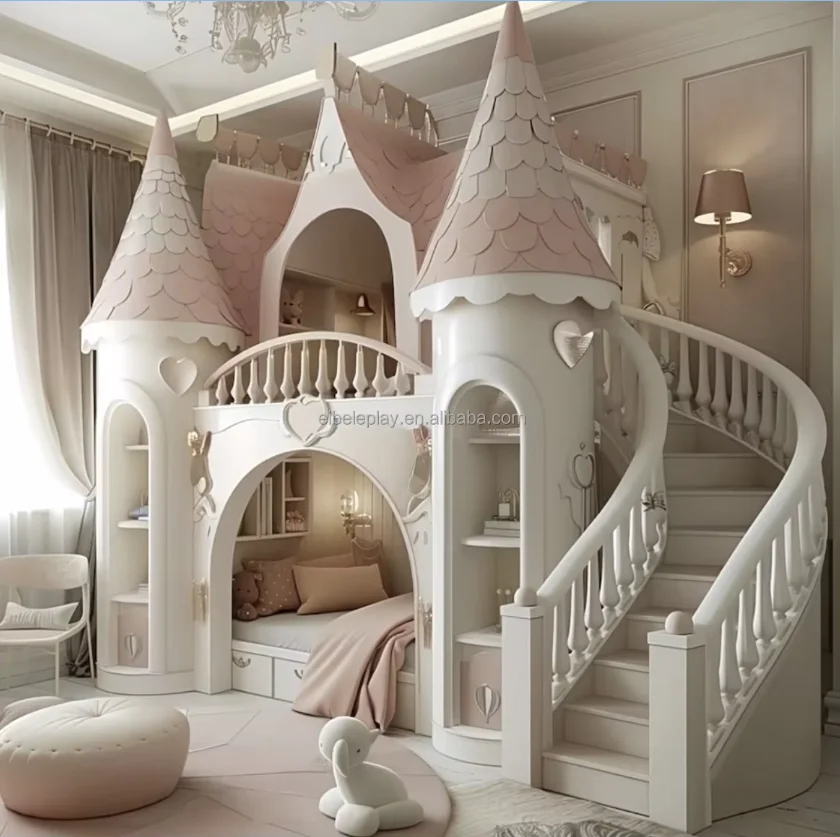 Custom Princess Castle Bunk Bed Set in Pink - Modern Wooden Bunk Beds ...