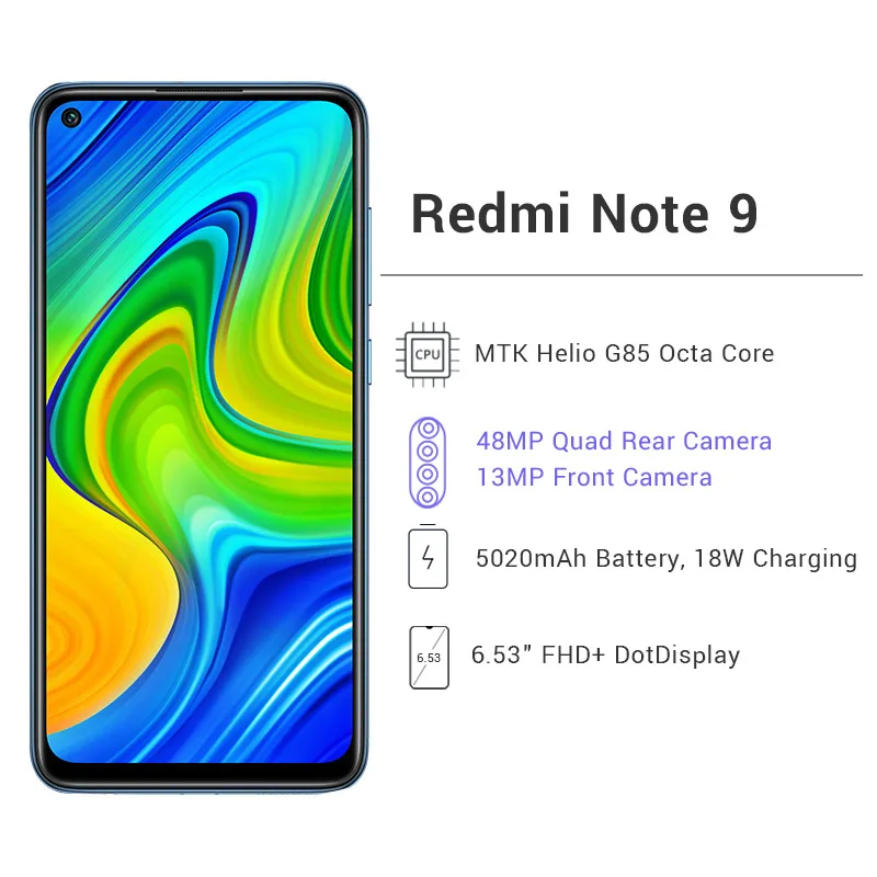 
 Глобальная версия Redmi Note 9 128 ГБ 4 ГБ смартфон Helio G85 5020 мАч аккумулятор быстрой зарядки 18 Вт 6,53 