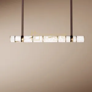 MAICHUANGRUI Elegant Spanish Natural Marble Chandeliers Direct Factory Sale Middle Long Pendant Lights Lighting Fixtures LED