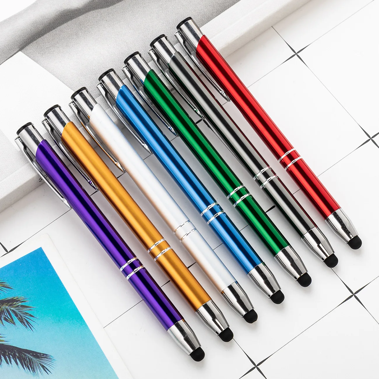 Promotional Aluminum Barrel Metallic Custom Logo Ball Point Pens Rubber Metal Touch Screen