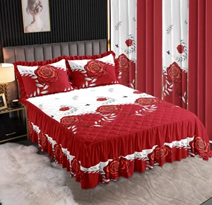 New Arrival Flower  Microfiber  Bedskirt Bedding Set Matching Curtains