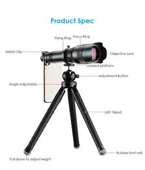 Apexel 60XHDカメラ望遠ズームレンズ携帯電話用三脚付き50mm単眼