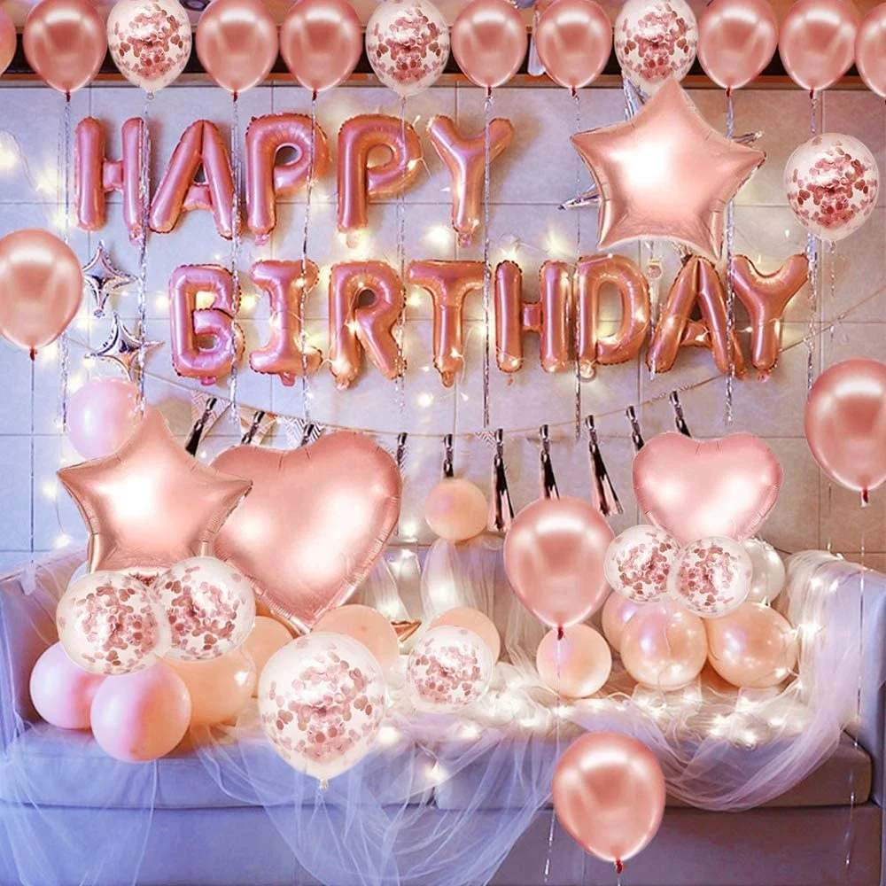 Rose Gold Foil Balloon Set Confetti Happy Birthday Supply Wedding Party Decor 