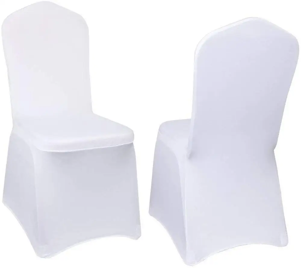100 יחידות כיסויי כיסא לבנים פוליאסטר ספנדקס כיסוי כיסא נמתח מתיחה כיסויי סליפ למסיבת חתונה משתה אוכל
