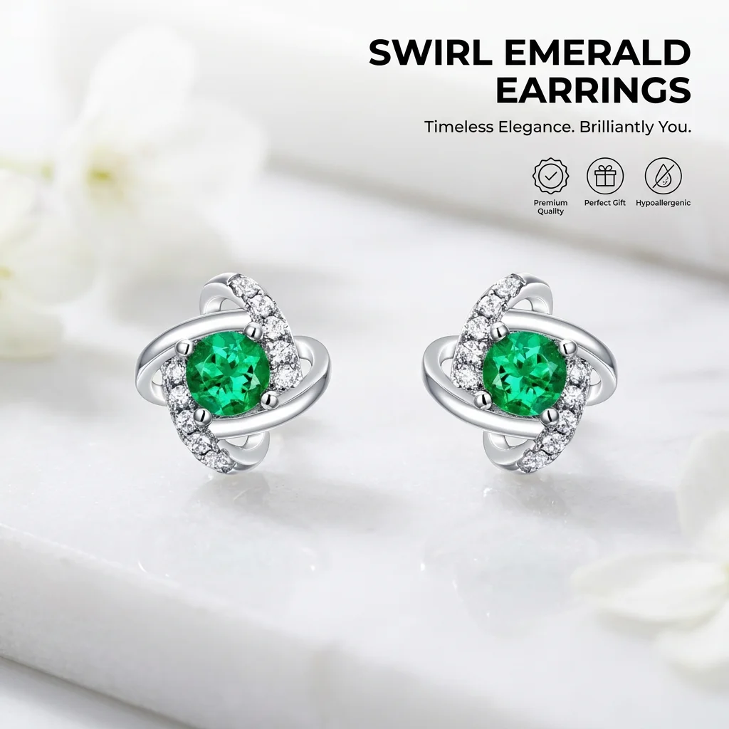 925 Sterling Silver Swirl Crystal Rhinestone Stud Earrings Claw Set Women Jewelry Gift Party Forever Star Certified