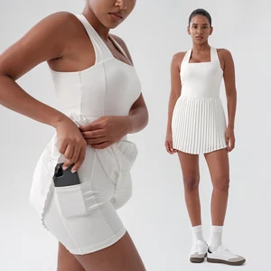 Sleeveless Quick Dry Outdoor Golf Athletic Dresses Breathable One Piece Sports Badminton Wear Fitness Pleated Dress With Pockets