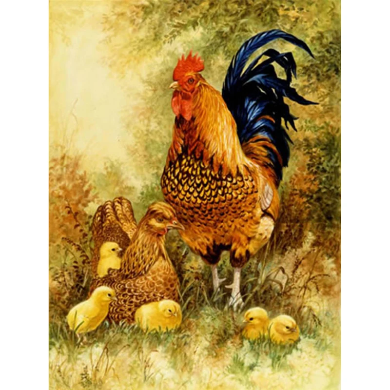 Home Decor Art 5D Diamond Painting Chickens Resin Wall Picture