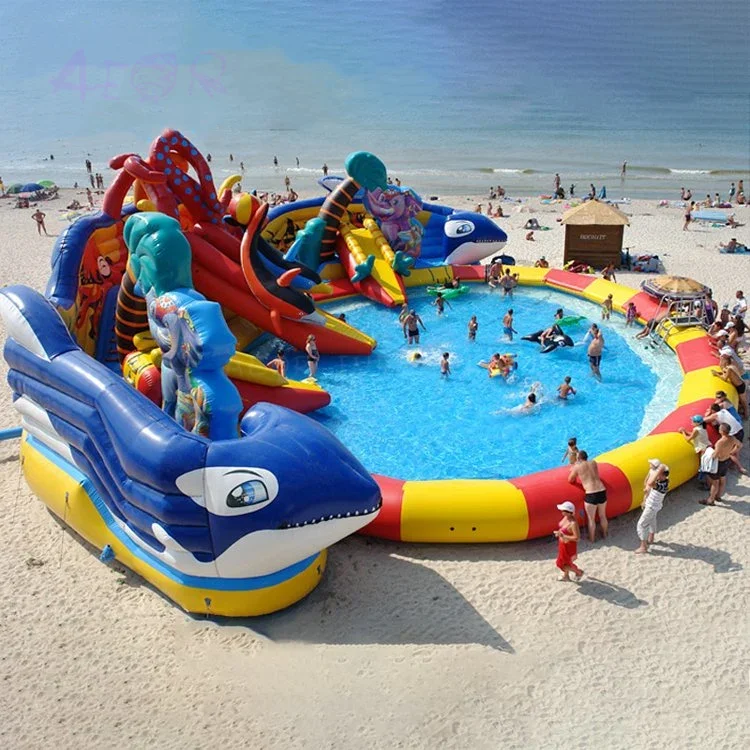Commercial Inflatable Water Park With Water Slide And Pool Custom Inflatable Ground Water Park