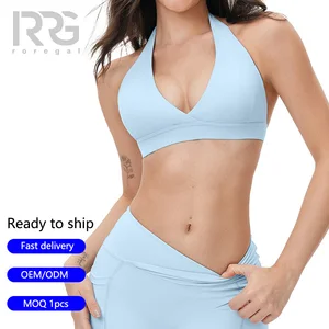 Roregal Breathable Fitness Women Crossed V-Neck Backless Shockproof Bra Top Sport Bra Gym Workout Yoga Bra With Pad