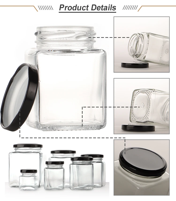 Wholesale Square Glass Jars with Twist off Lid - Ideal for Food Storage