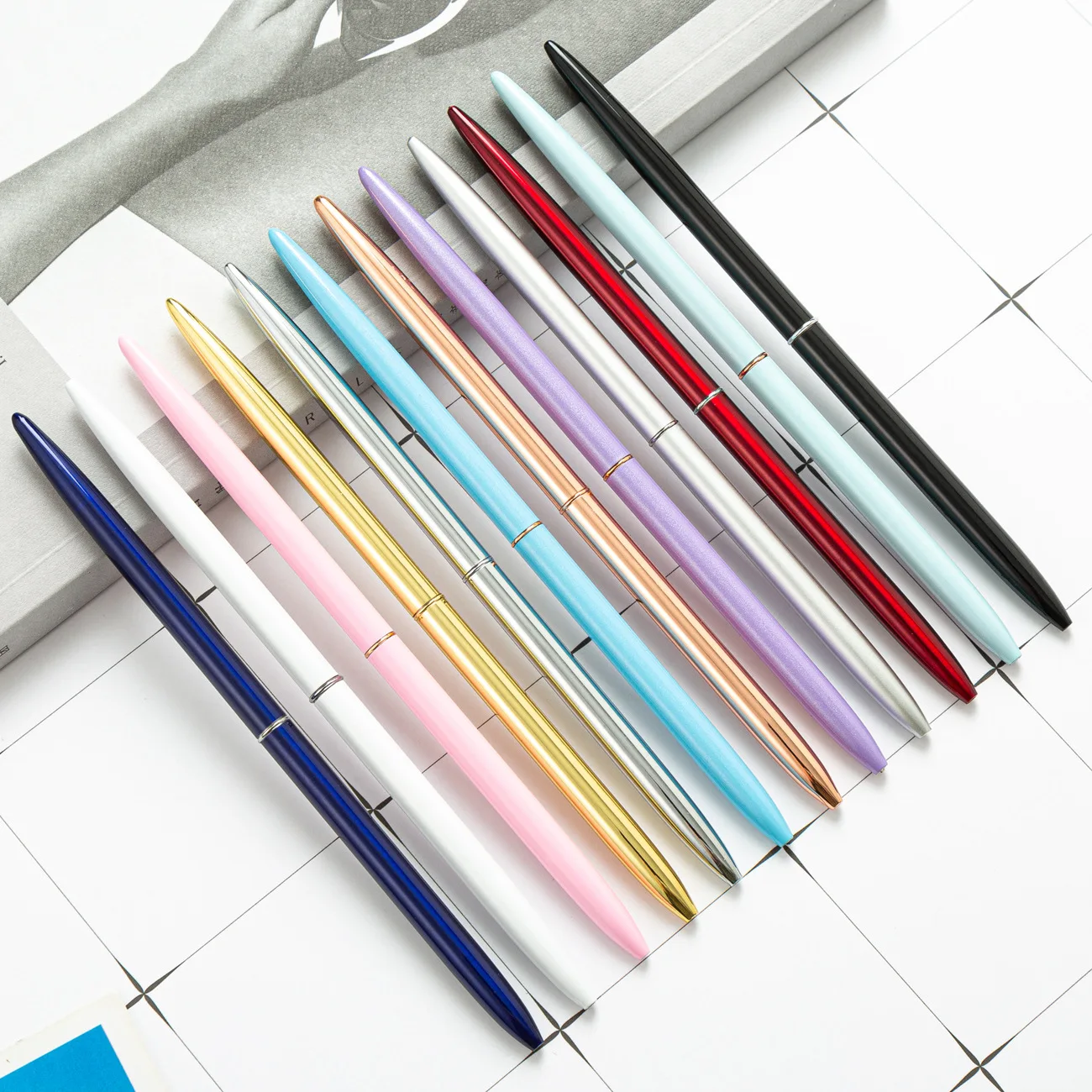 Metal Twist Black Ink Pen Slim Metallic Ballpoint Pens Writing Pen, Home  School Office Supplies for Students Teachers - Main Image