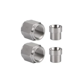 High Precision CNC 6AN Hard Stainless Steel Tube Nut and Sleeve Fitting for 3/8" OD Tube