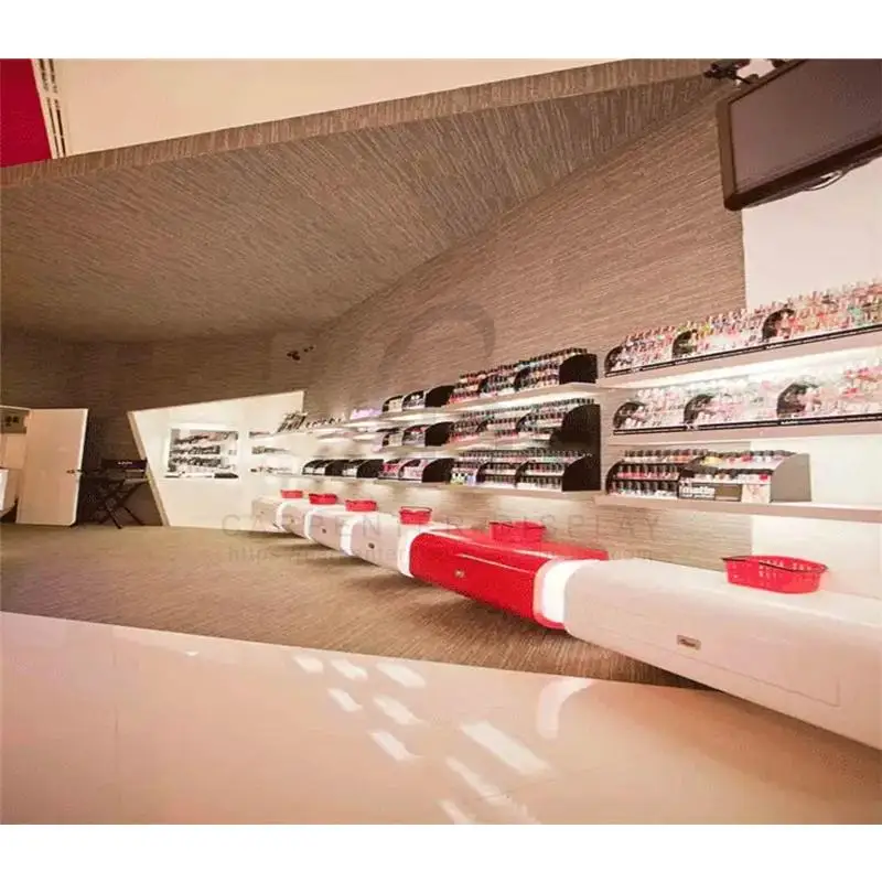 Custom Shop Chairs for Cosmetic Shop Cabinet Makeup Retail Stand Counter Showcase Beauty Display Showcase with LED Lighting