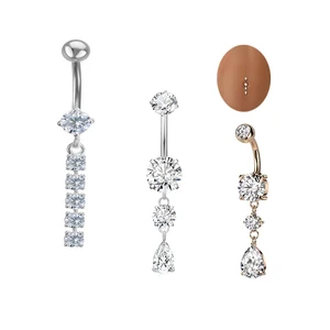 Xinfocus Hot Sale Belly Piercing Dangle Zircon Belly Button Ring Stainless Steel Navel Piercing Jewelry Fashion Body Jewelry