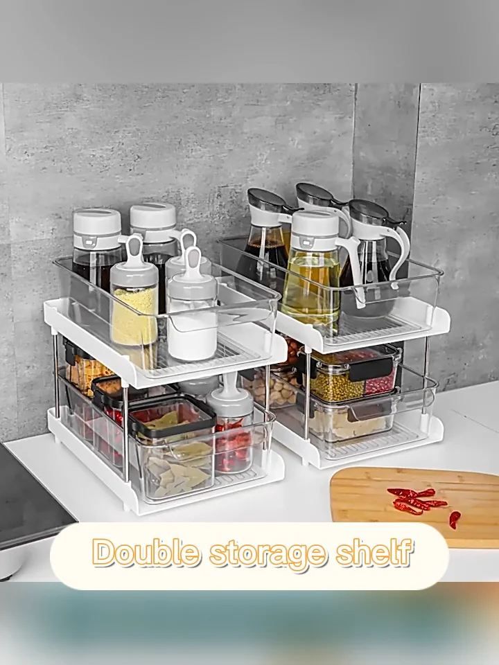 2 Tier Drawable Sliding Storage Holders Racks Transparent Kitchen ...