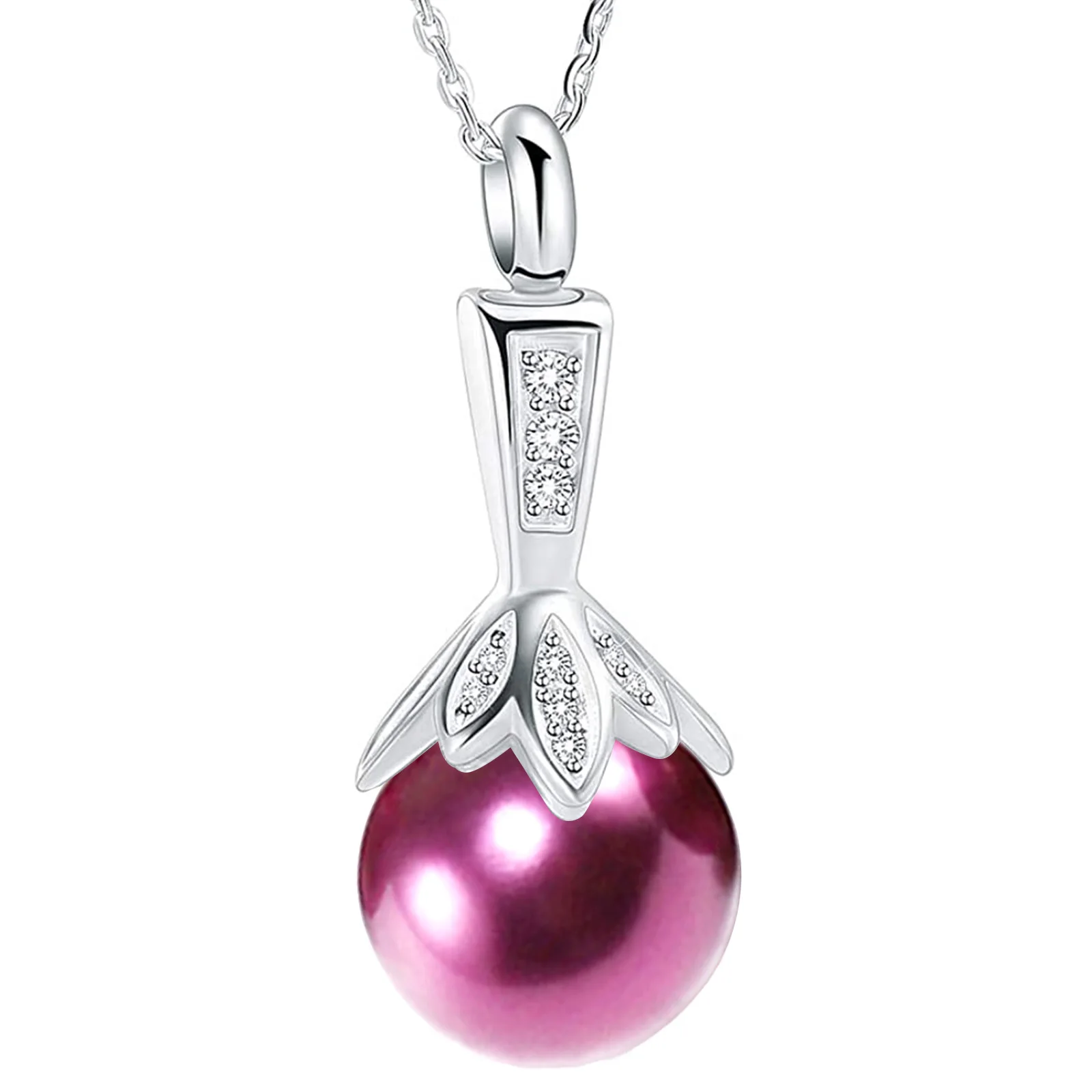 Fashion Elegant Pearl Pendant Necklace Cremation Urn Hold Ashes Keepsake Stainless Steel Memorial Jewelry Gift for Women Wife