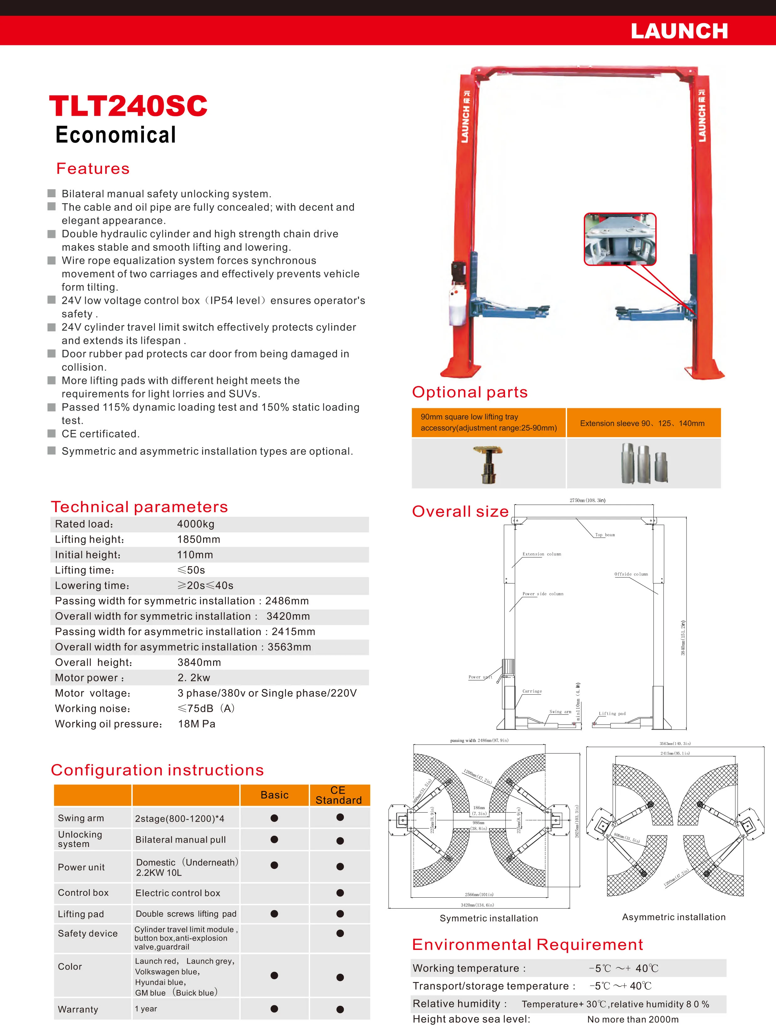 Launch TLT240SC 2 Post Car Lift - Efficient Lifting Solution