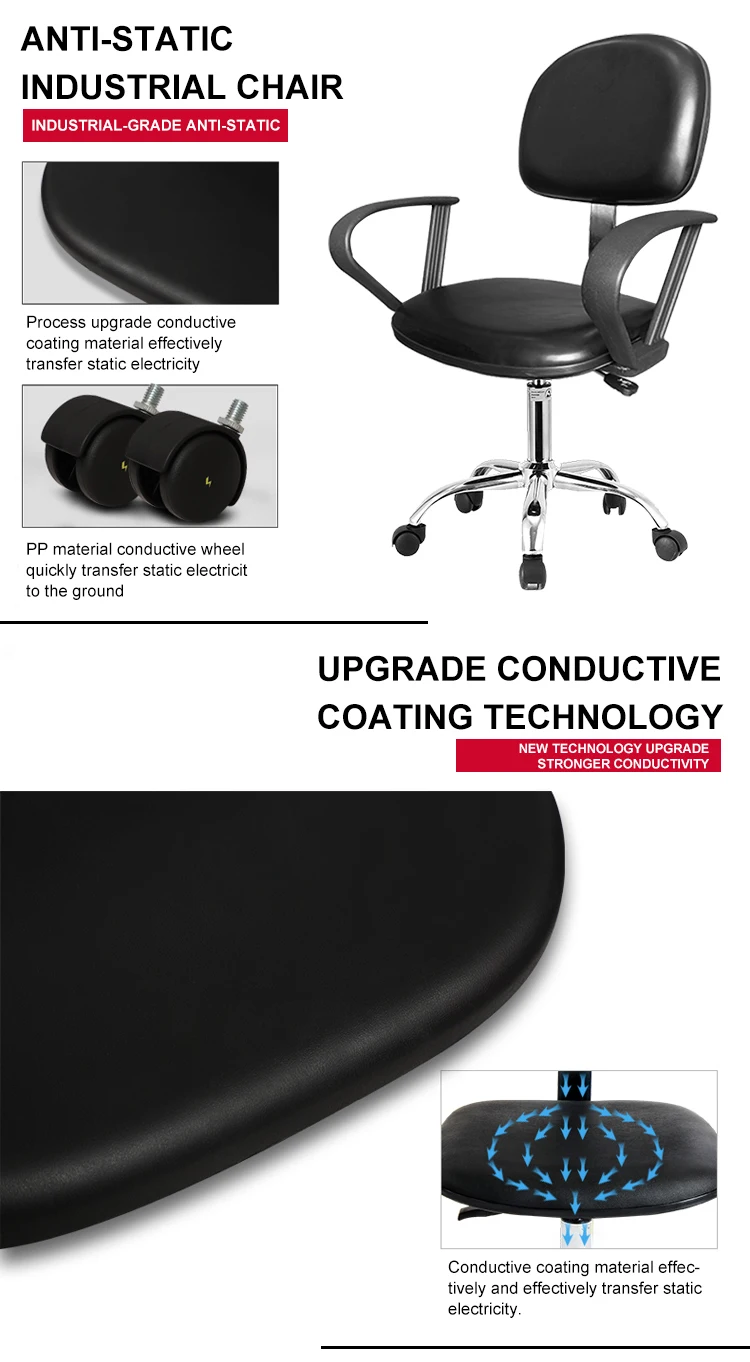 ESD Anti-Static PU Swivel Chair with Footrest for Lab, Cleanroom & Office Use factory