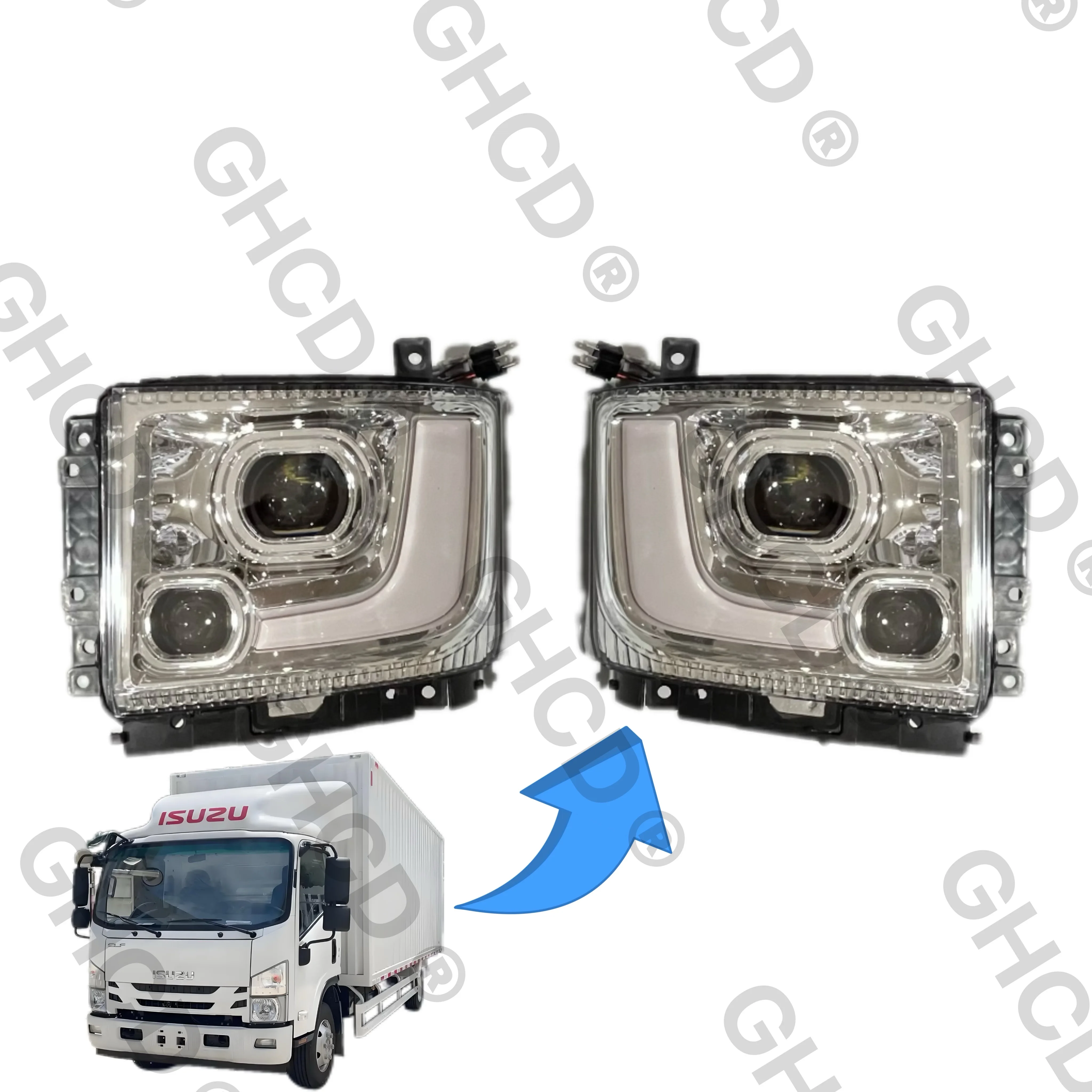 GHCD Hot Product/High Quality Double Lens Headlamps for Japanese Truck ISUZU 700P/NPR/NQR/NKR(2008-ON)