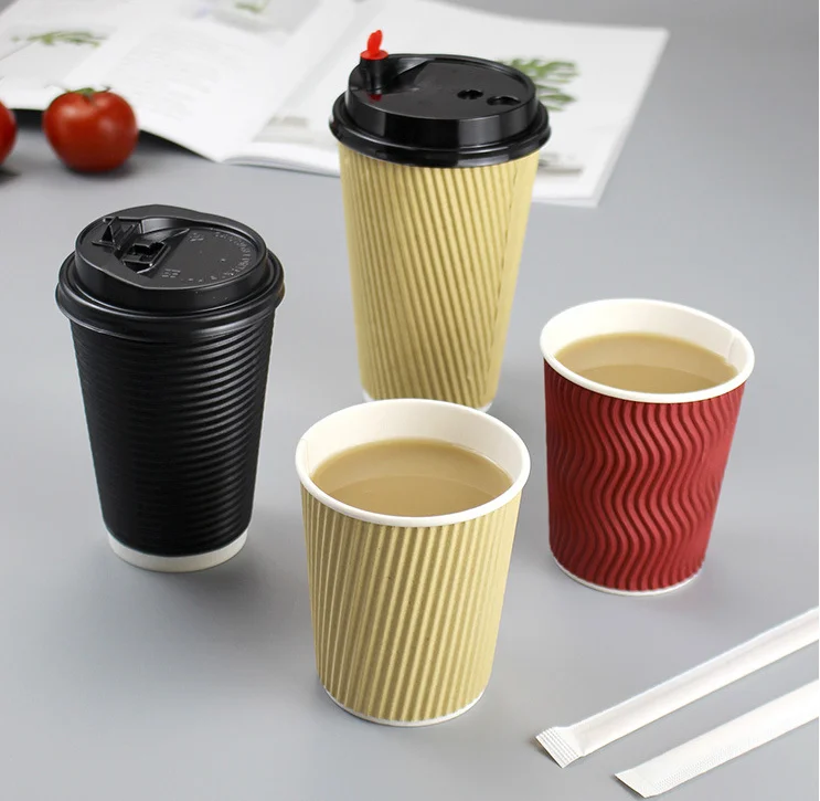 Custom Printed Disposable Corrugated Ripple Coffee Paper Cup with Lids –  Fastfoodpak