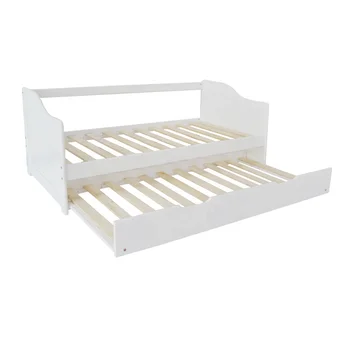 Modern European solid wood white children kids day bed frame with trundle bed single double 190*90 customized
