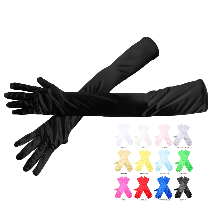 Amazon Women Stretch Satin Gloves Wrist Elbow Opera 55cm Extra Long