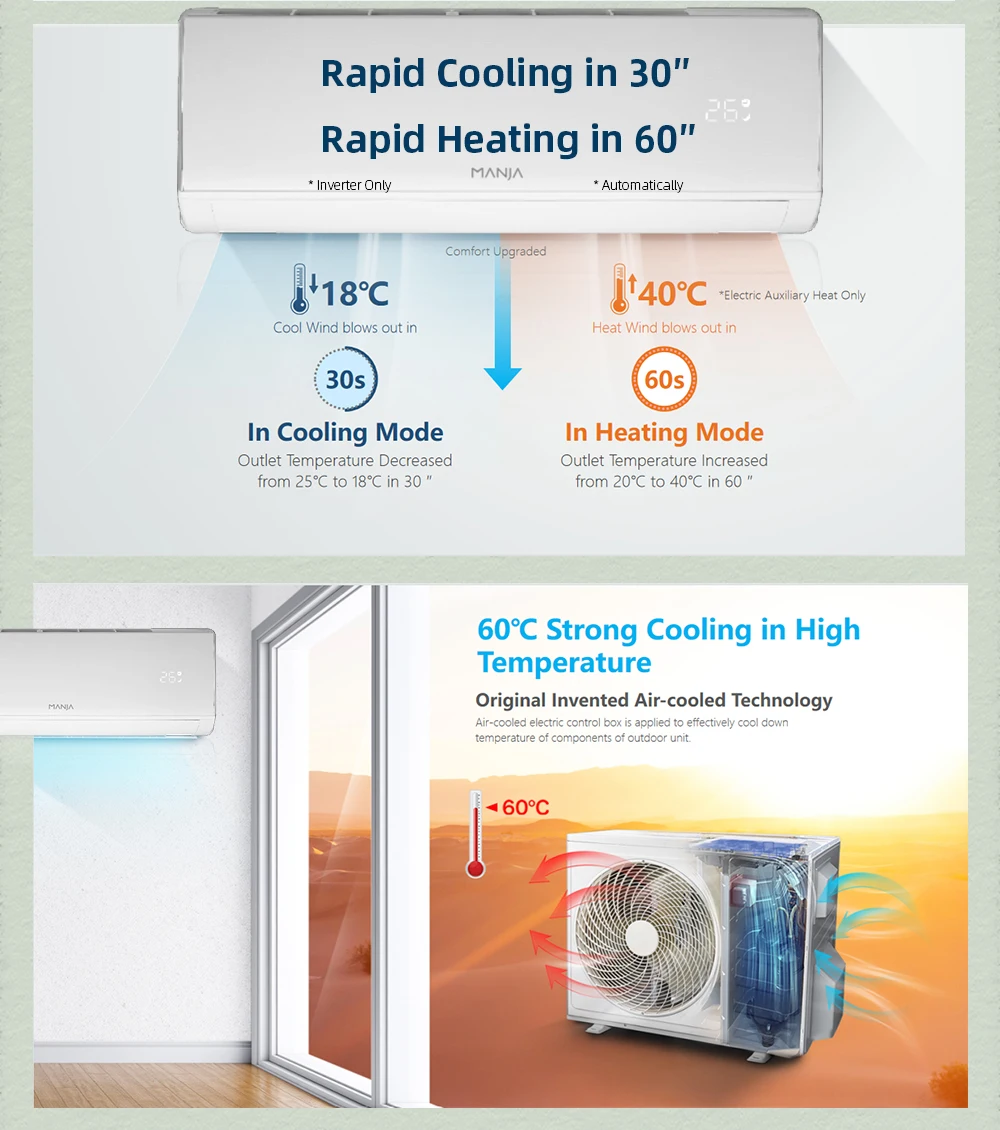 Manja Split Air Conditioners 9000btu 12000btu 18000btu 24000btu Fixed