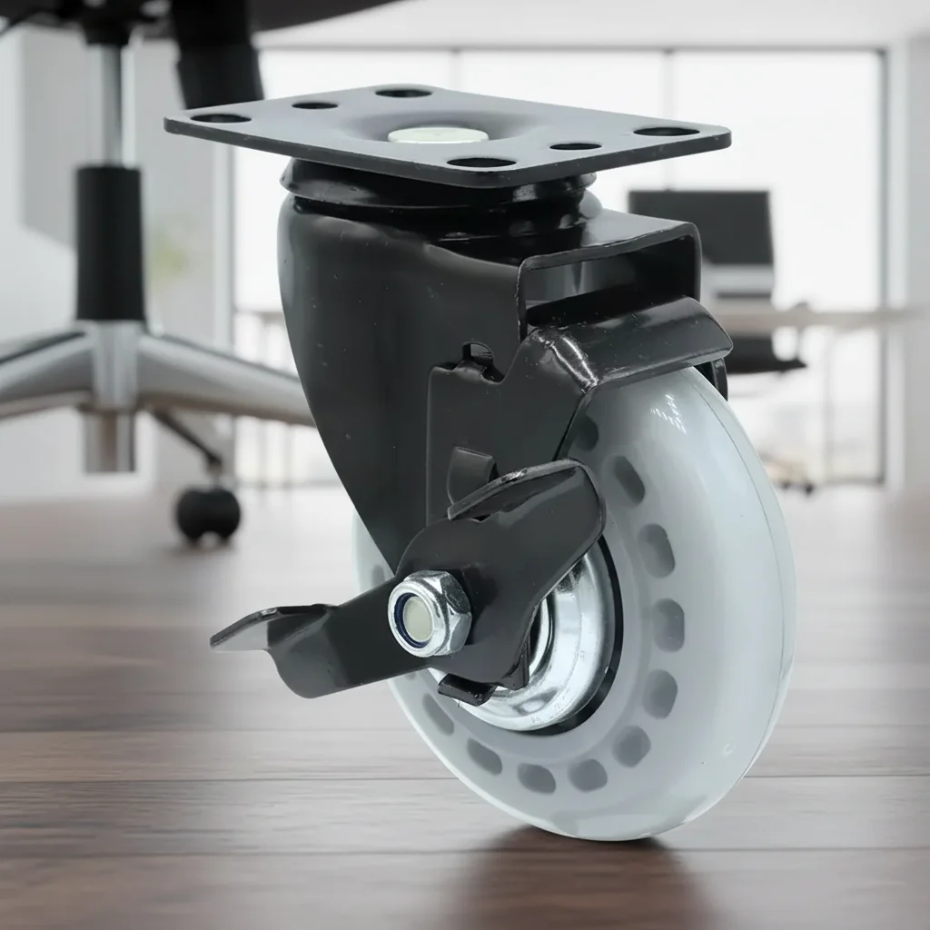 Medium Duty 4 tommer løbehjulshjul, 100 mm, gennemsigtige sorte PU-polyurethan løbehjul med låsefunktion, drejbar løbehjul til vogne
