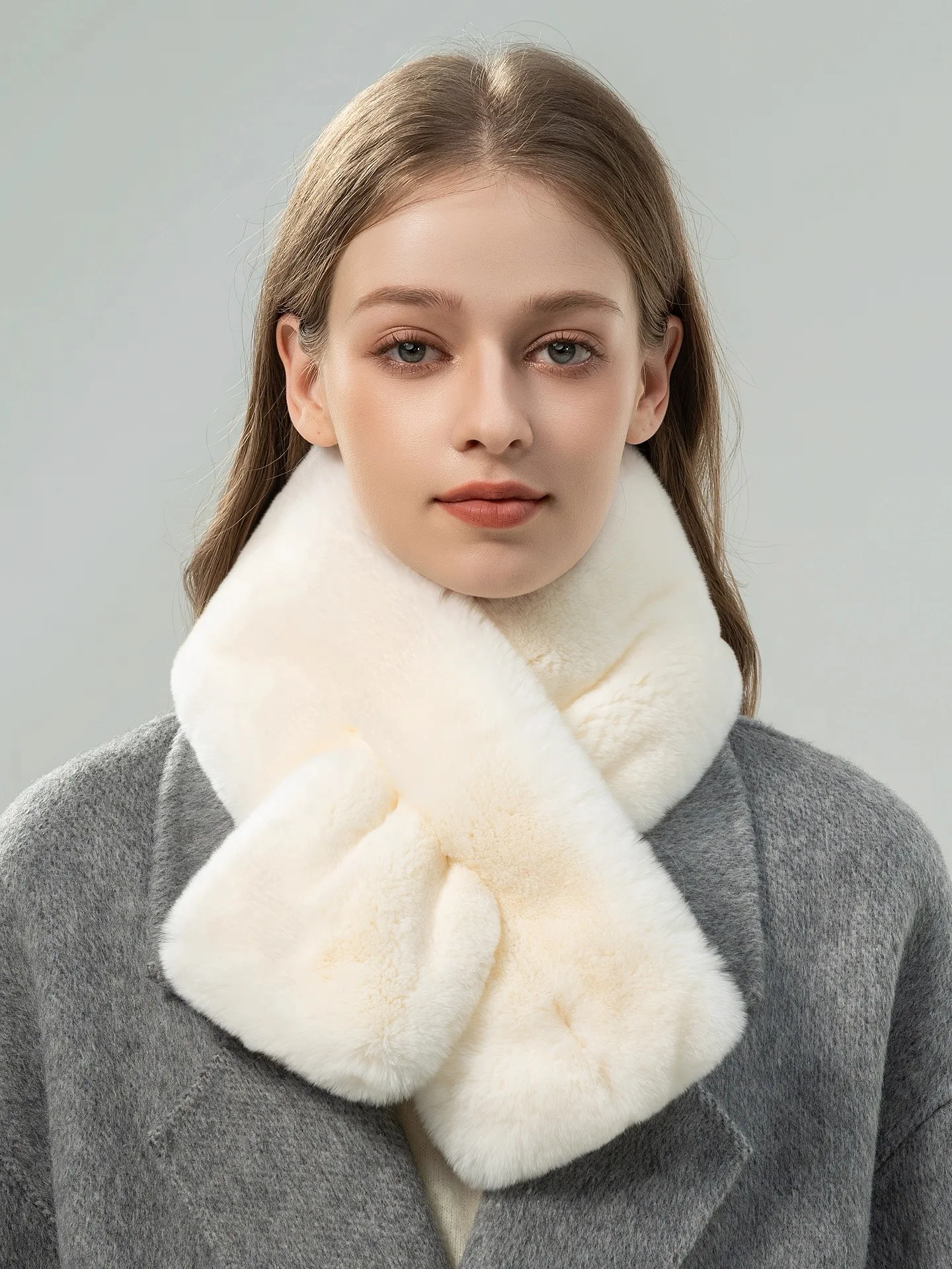 Elegant Luxury Women's Winter Scarf Double Sided Rex Rabbit Fur_voghion.com