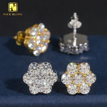 Jewelry Maker Cluster Flower stud earrings VVS moissanite GRA  Ear Studs screw back earrings Hip Hop Jewelry 925 Sterling Silver