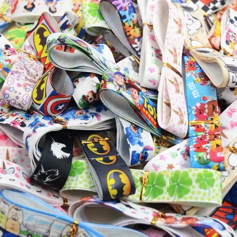 Оптовая продажа 1 дюймовая корсажная лента с принтом разные цвета 100% полиэстерные Мультяшные ленты