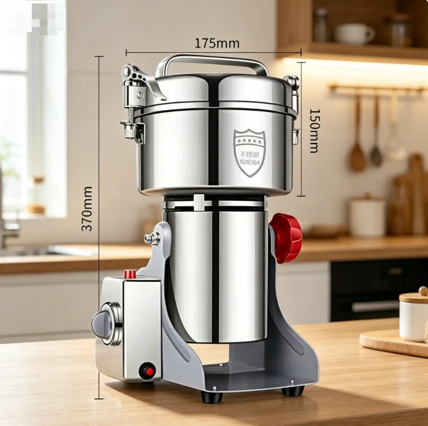 2000g Electric Vertical Grain Grinder - Stainless Steel Spice, Coffee Bean, Corn, Soybean & Peanut Grinding Equipment
