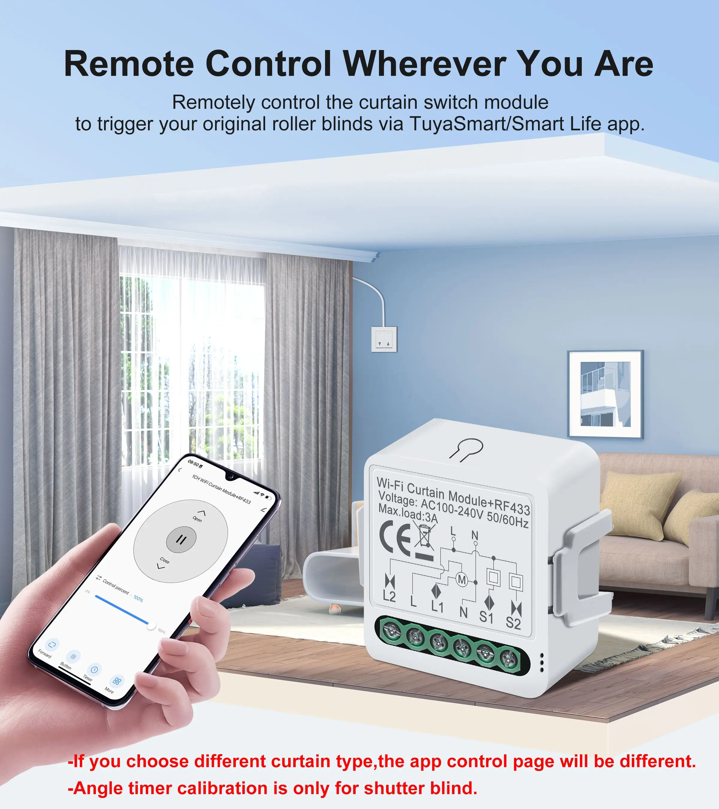 Shutter Control Relay GIRIER Tuya WiFi Blind Relay for Electric Roller Shutter Motor 3A 100 ...