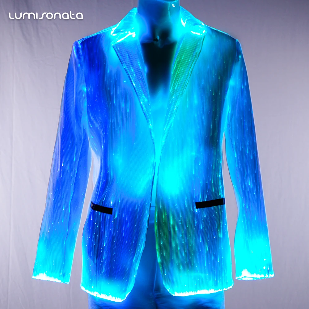 Newest Hot led lights suit fantasy hip hop dance costume tuxedo men trench  coat winter long jacket double breasted overcoat 2018