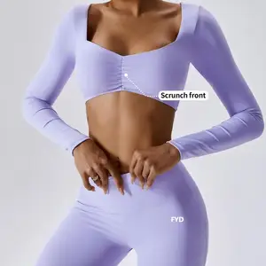 Custom Fitness Clothes Active Wear Ladies Long Sleeve Yoga Crop Top Set High Waist Yoga Leggings Set Women Gym Fitness Sets