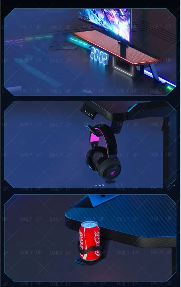 Adjustable RGB PC Gaming Desk Led Light Bedroom Ergonomic Gaming Table And Chair Set Home Office Industrial Gaming Desk RGB