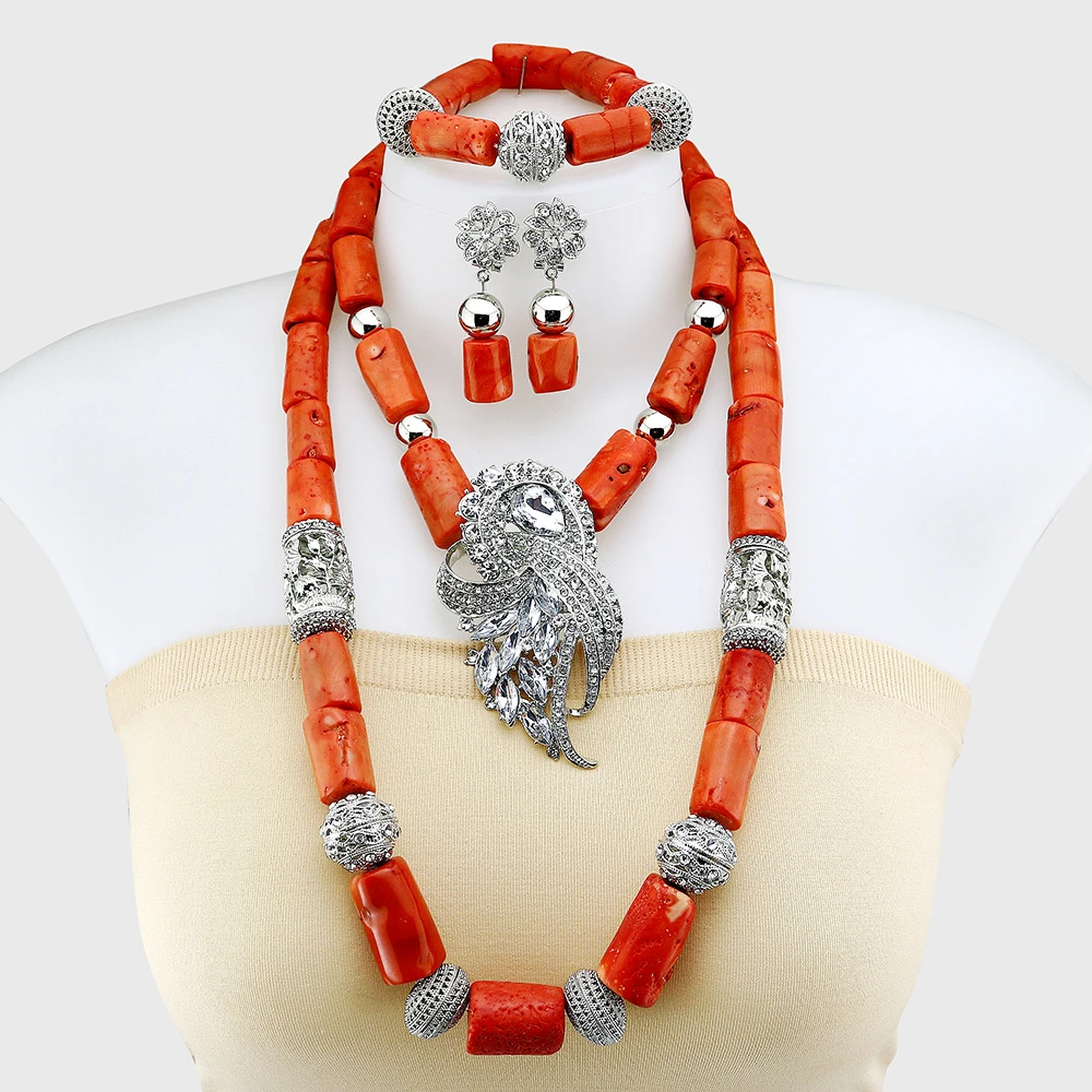 Luxury coral bead set /Nigerian wedding necklace jewelry/bridal selling necklace set