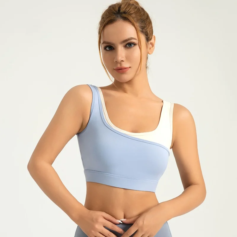 Wholesale 2024 Fixed cup color Yoga bra integrated high elastic high strength shock-proof U-shaped sports bra for women Fitness