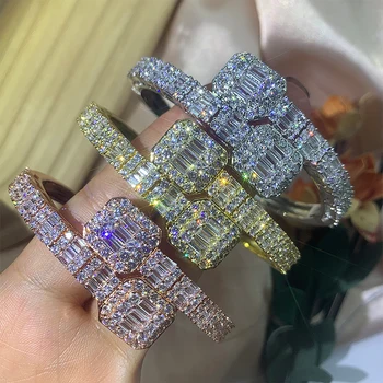 Drop Shipping Bracelets & Bangles Luxury Iced Out CZ Diamond Baguette Bracelet Cuban Link Chain C Cuff Bracelets Jewelry