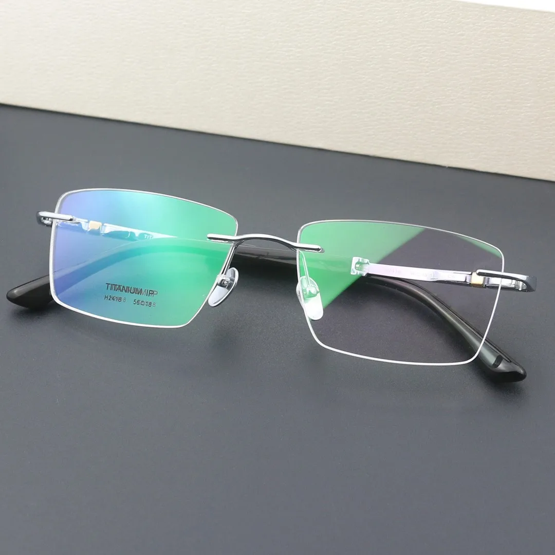 Luxury Gray Rimless Glasses with Titanium & Horn