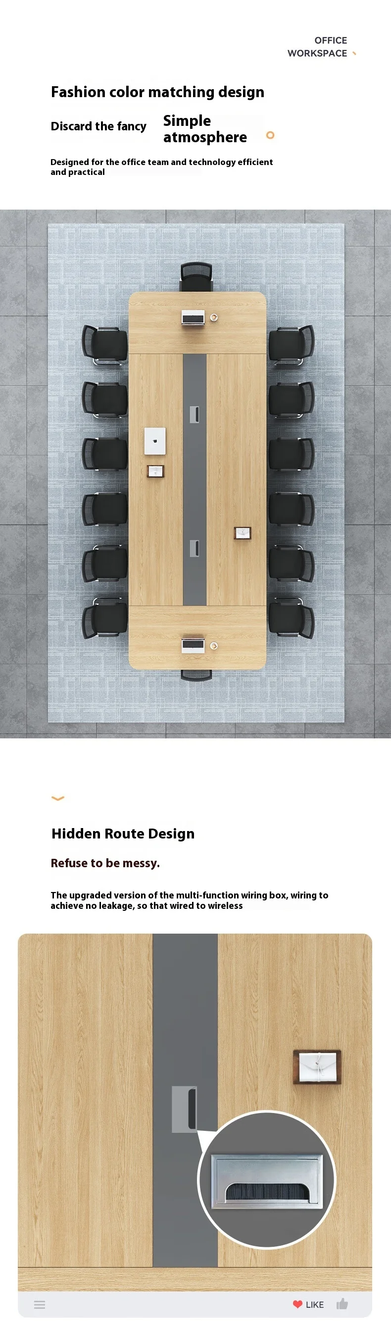 Modern Office Furniture Wood Panel Desk Set & Conference Room Boardroom Meeting Table with Chairs