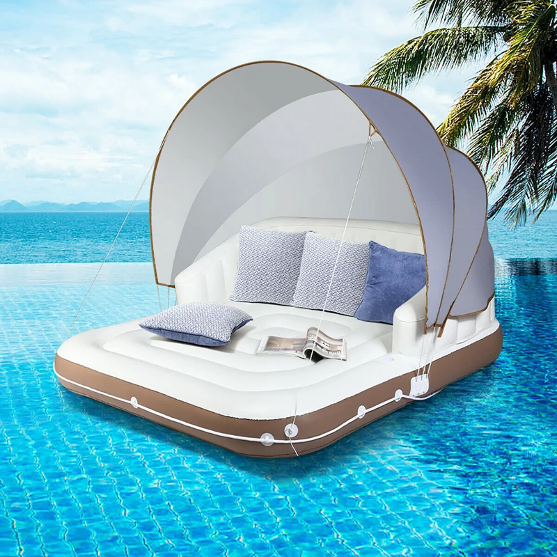 Lounge Chair Swimming Pool Beach Inflatable Pool Float Canopy Hammock  Sunshade Floating Sofa