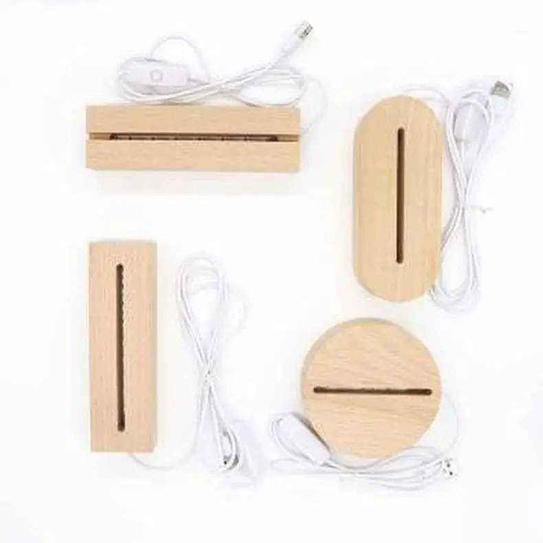 3D DIY Display Project Free Shipping Oval Wood Base Acrylic Warm LED Night Light Battery Powered with Clear Acrylic Panels