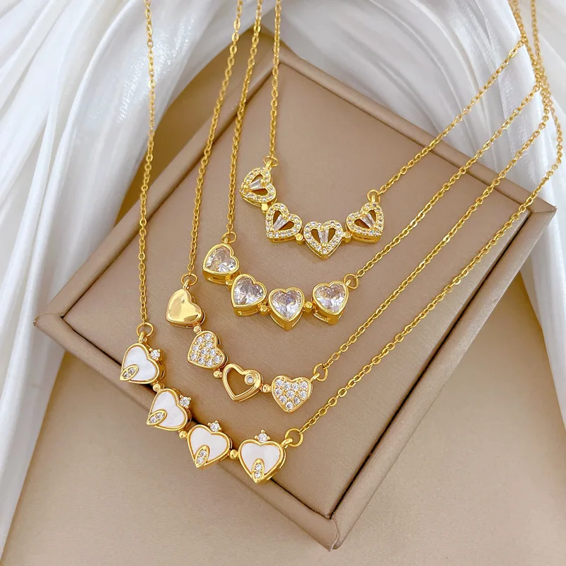 Gold Plated Heart & Clover Titanium Necklace