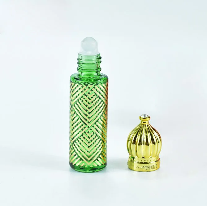 product arabia dubai wholesale 6ml cylindrical car glass perfume bottle car ornament round gold attar oud oil essential oil bottle-26